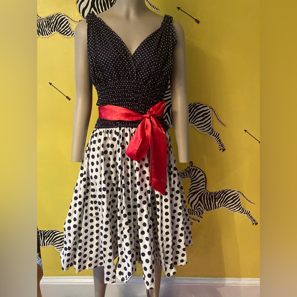 *HP* NWOT, handmade, Blue/white polka dotted dress, size L/XL - Picture 2 of 16